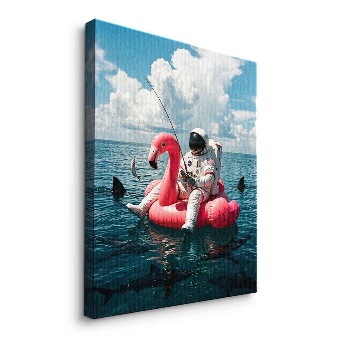 Canvas Seitenansicht Ohne Rahmen — Fearless Astronaut on a Flamingo
