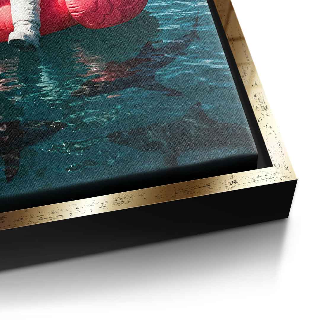 Canvas Detail Gold-Rahmen — Fearless Astronaut on a Flamingo