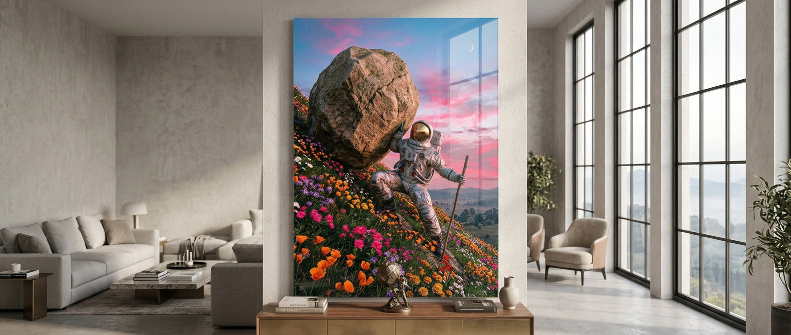 DOTCOMCANVAS® Astronaut's Heavy Burden Acrylglasbild – Banner