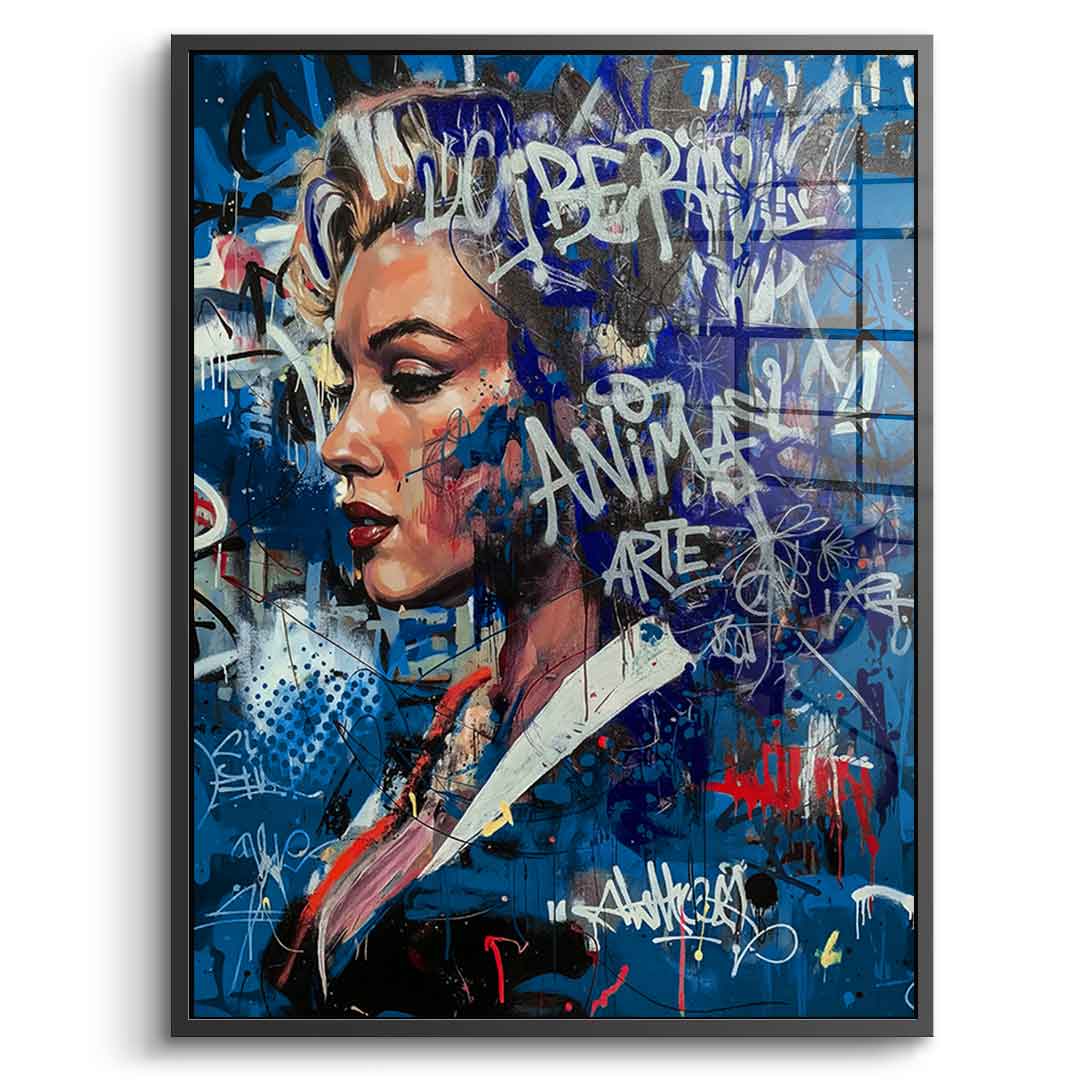 DOTCOMCANVAS Merlin Graffiti Acrylglasbild Frontansicht Schwarz Rahmen