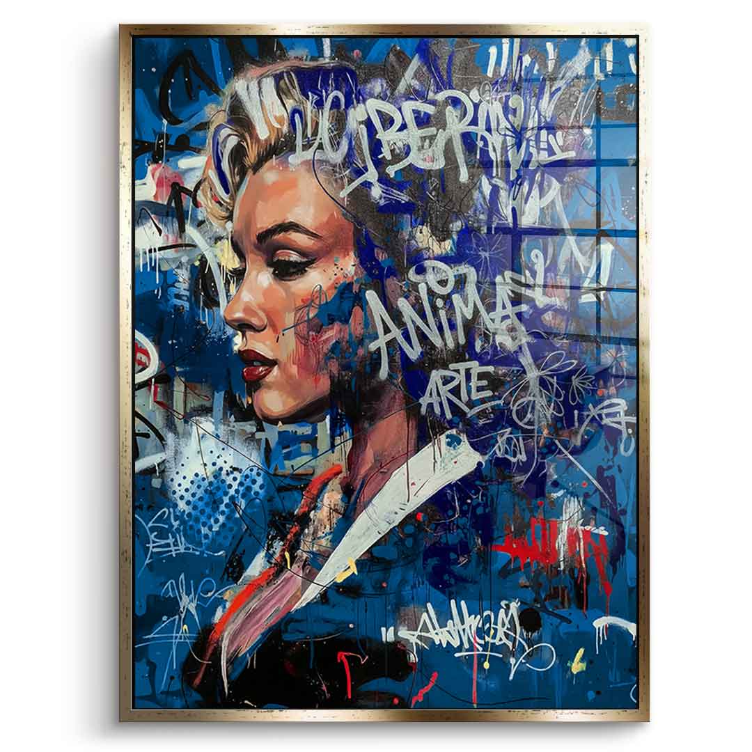 DOTCOMCANVAS Merlin Graffiti Acrylglasbild Frontansicht Gold Rahmen