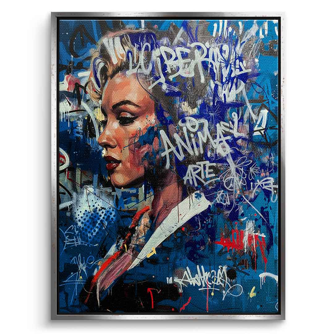DOTCOMCANVAS Merlin Graffiti Leinwandbild Frontansicht Silber Rahmen