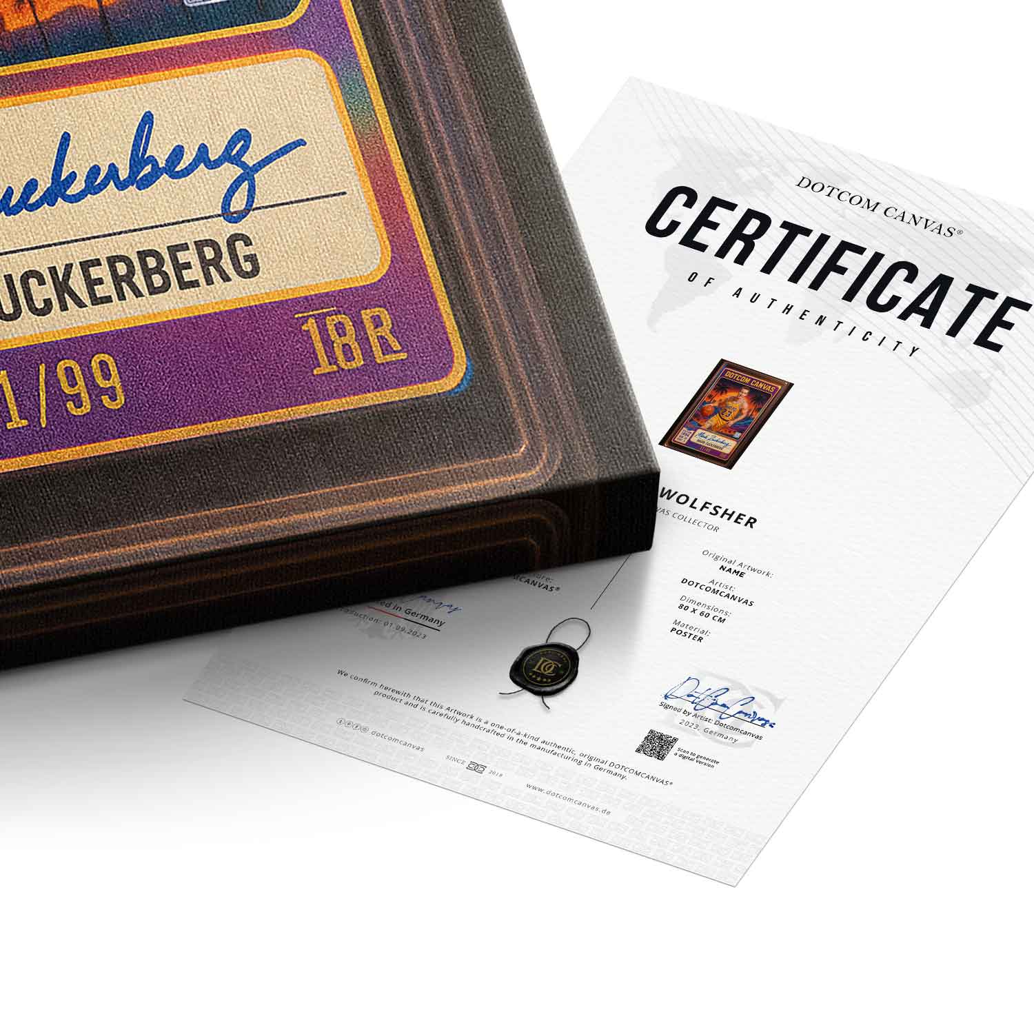 DOTCOMCANVAS Mark Zuckerberg Basketball Card Leinwandbild Echtheitszertifikat