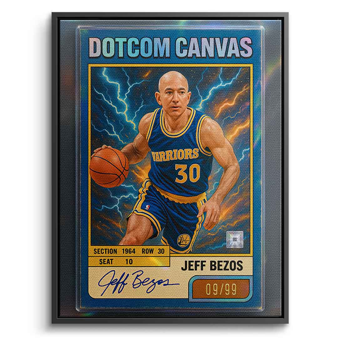 DOTCOMCANVAS® Jeff Bezos Basketball Card Leinwandbild Schwarzer Rahmen Frontansicht