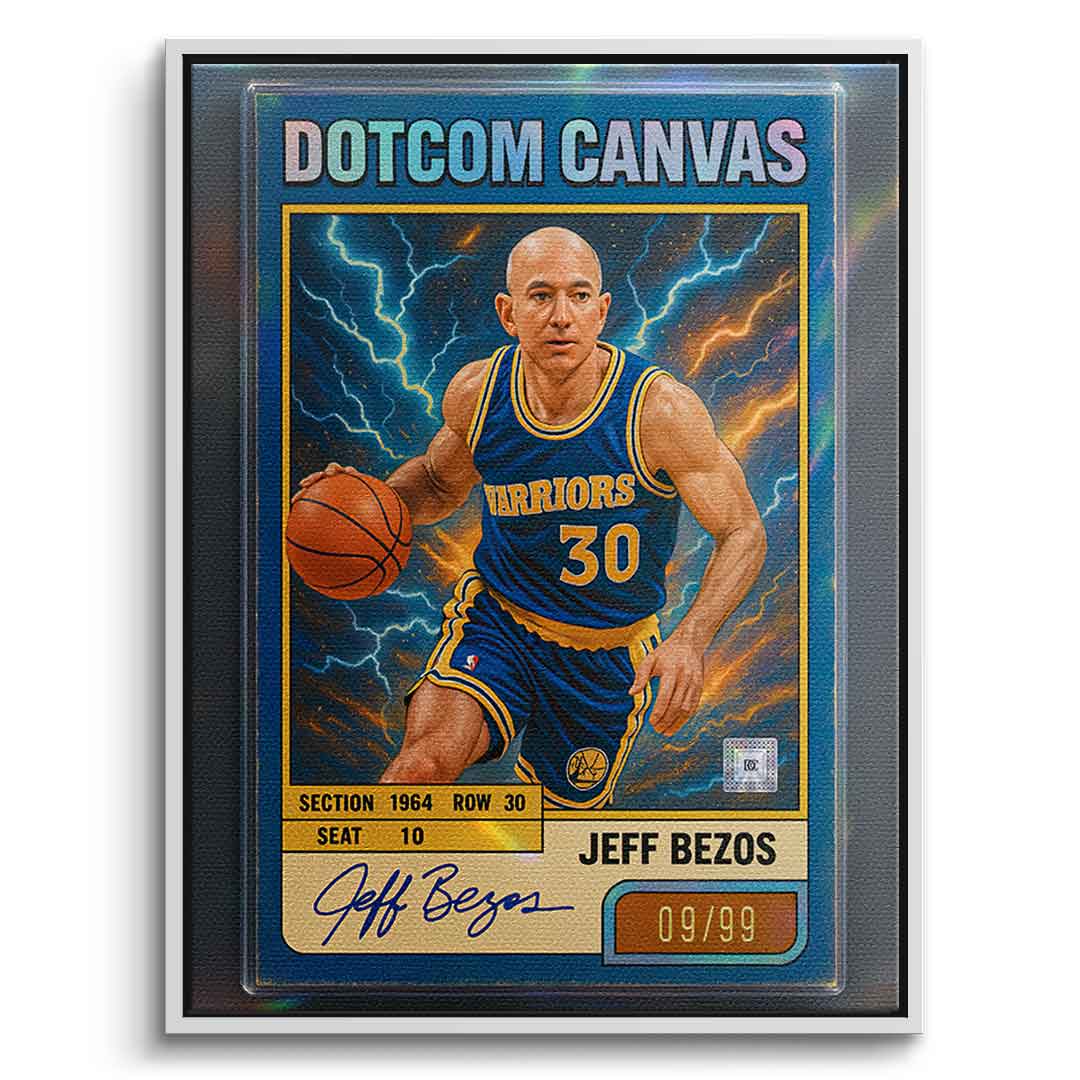 DOTCOMCANVAS® Jeff Bezos Basketball Card Leinwandbild Weißer Rahmen Frontansicht