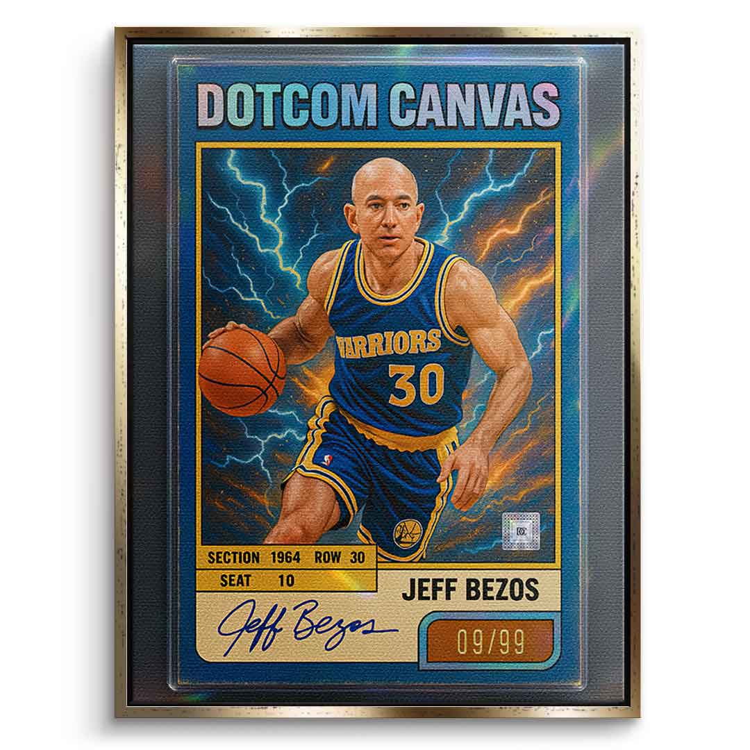 DOTCOMCANVAS® Jeff Bezos Basketball Card Leinwandbild Goldener Rahmen Frontansicht
