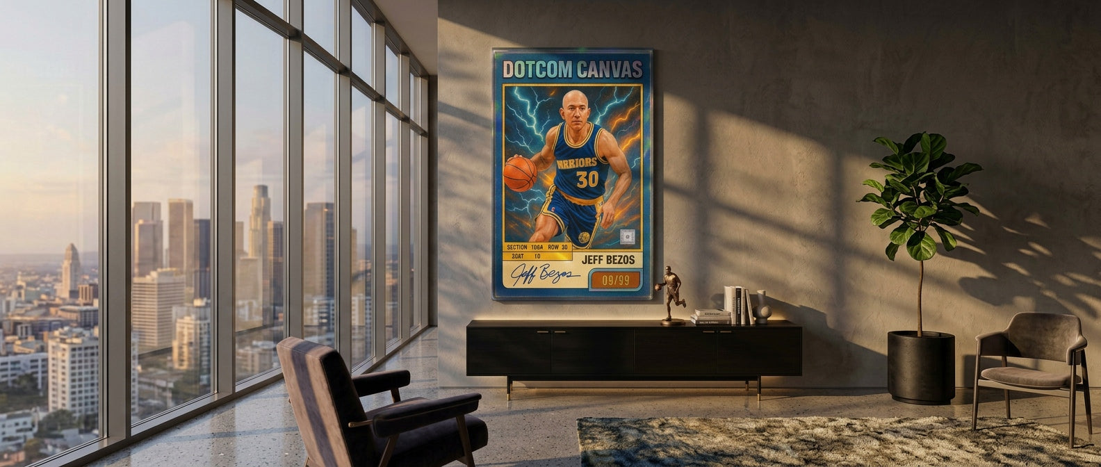 DOTCOMCANVAS® Jeff Bezos Basketball Card Leinwandbild Banner