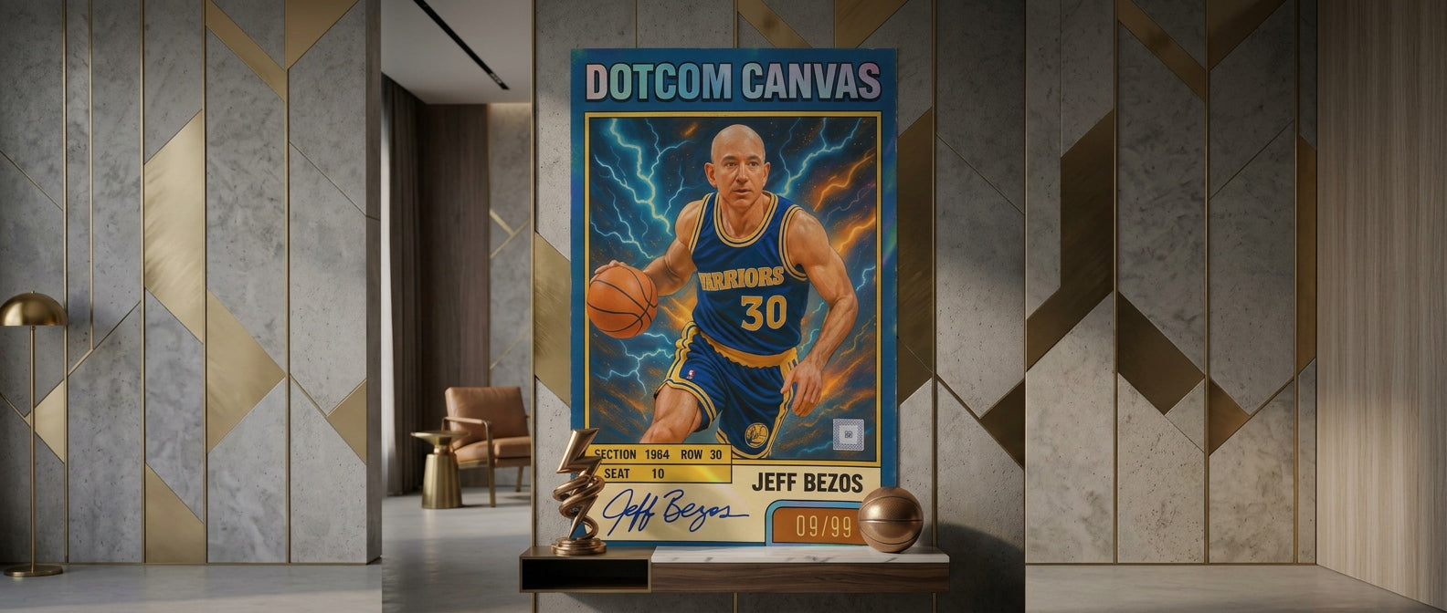 DOTCOMCANVAS® Jeff Bezos Basketball Card Poster Banner