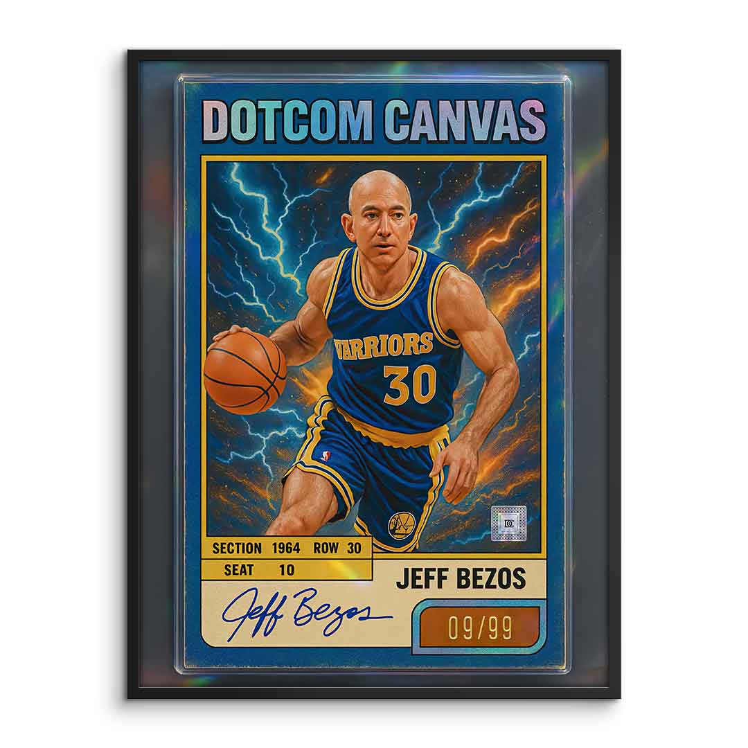 DOTCOMCANVAS® Jeff Bezos Basketball Card Poster gerahmt Frontansicht