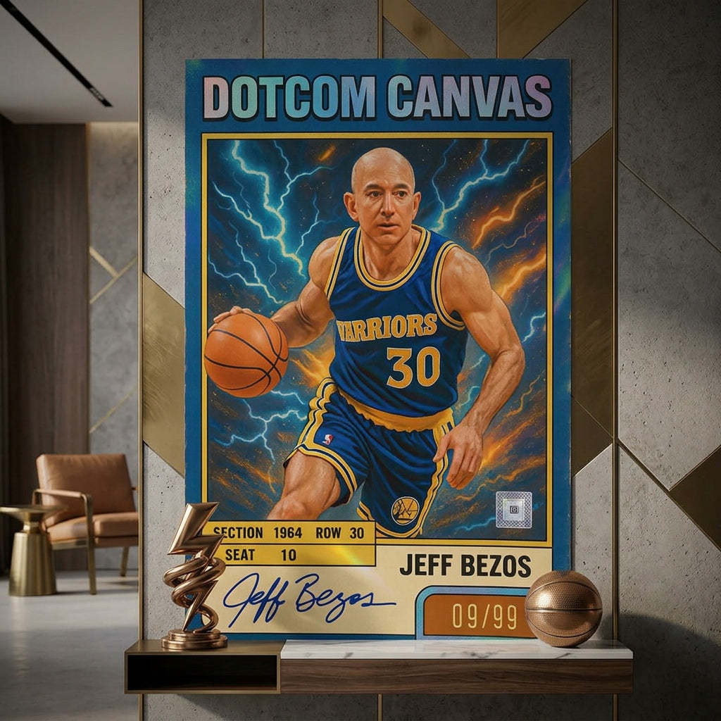 DOTCOMCANVAS® Jeff Bezos Basketball Card Poster im Wohnraum