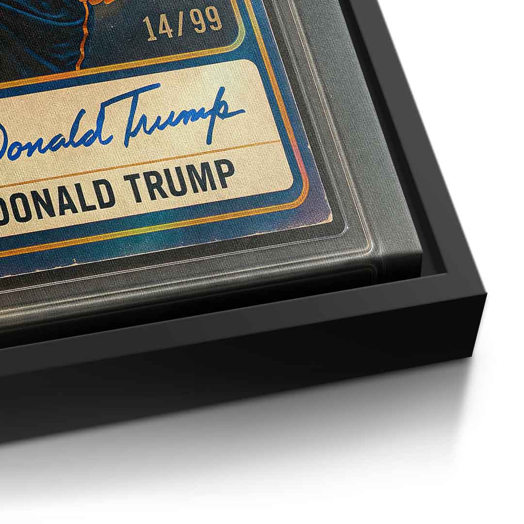 DOTCOMCANVAS Donald Trump Basketball Card Leinwandbild - Detail Schwarzer Rahmen