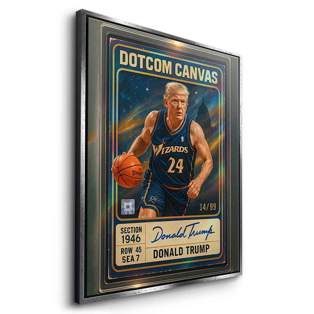 DOTCOMCANVAS Donald Trump Basketball Card Leinwandbild - Weißer Rahmen Seitenansicht
