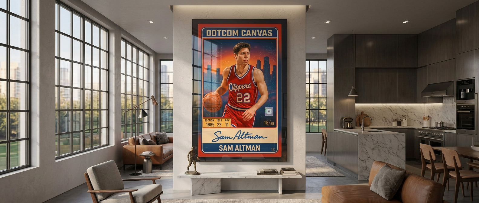 DOTCOMCANVAS Sam Altman Basketball Card Acrylglasbild Banner 21:9 Website-Hero