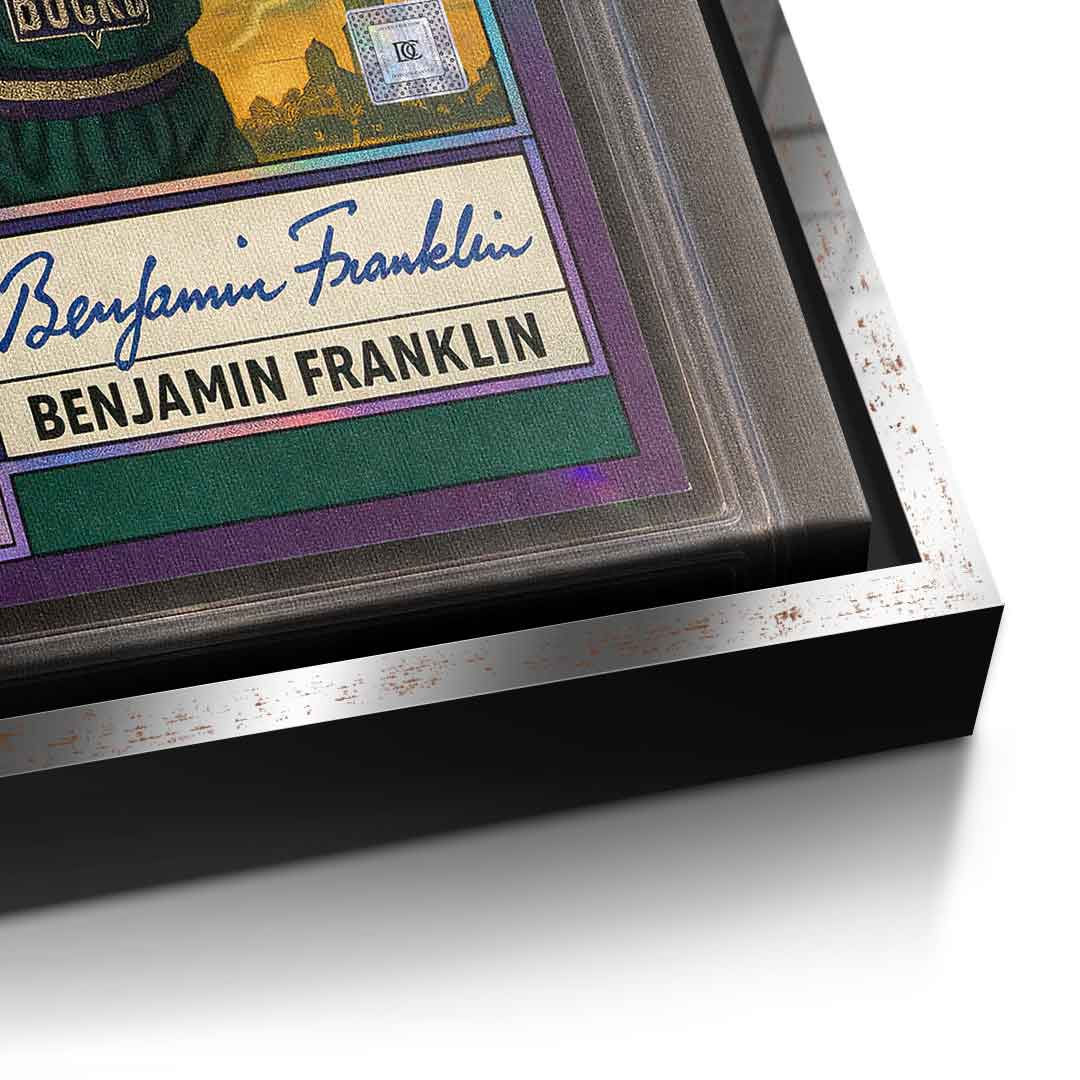 DOTCOMCANVAS® Benjamin Franklin Basketball Card Leinwandbild Detailansicht silberner Rahmen