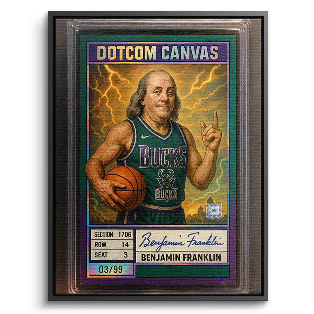 DOTCOMCANVAS® Benjamin Franklin Basketball Card Leinwandbild mit schwarzem Rahmen Frontansicht