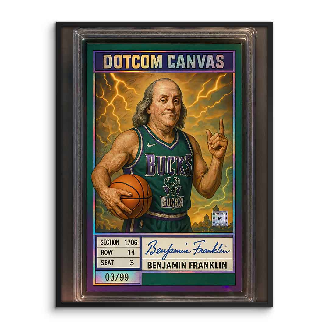 DOTCOMCANVAS® Benjamin Franklin Basketball Card Poster gerahmt Frontansicht