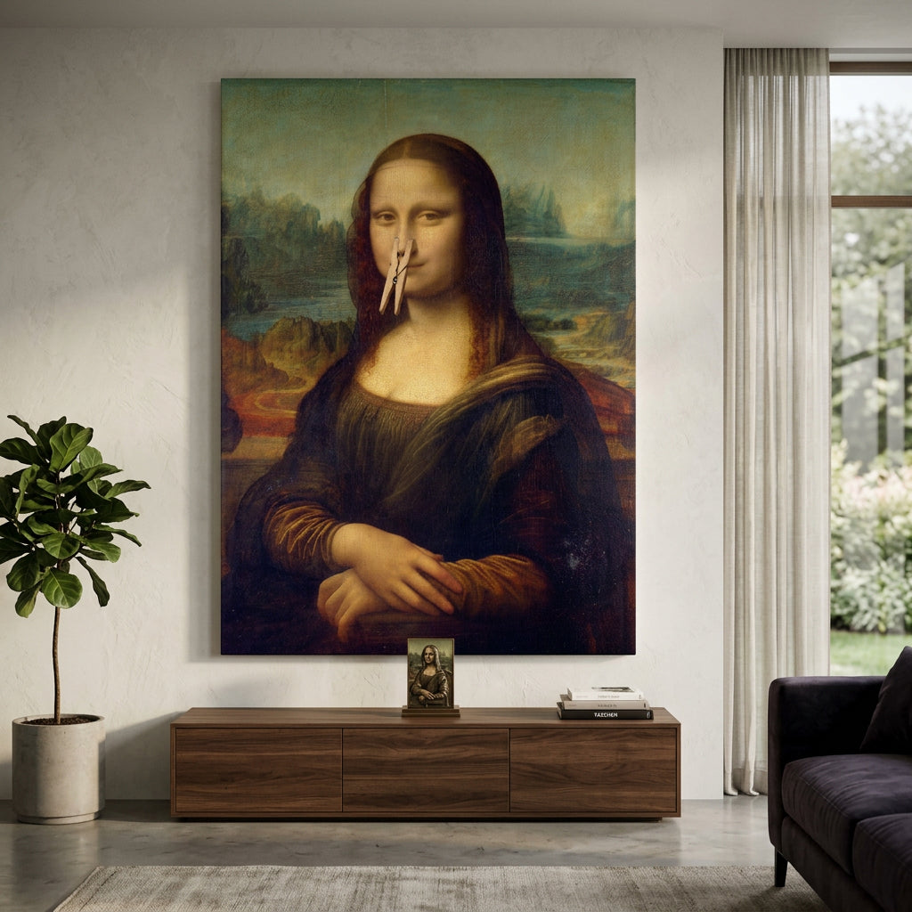DOTCOMCANVAS Mona Lisa 2 for Toilett Leinwandbild – Humor Klassik WC Wandbild