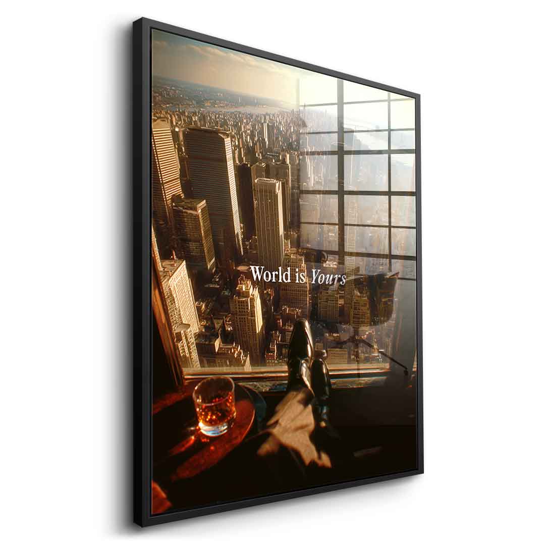 DOTCOMCANVAS World is Yours Acrylglas Schwarz Rahmen Seitenansicht
