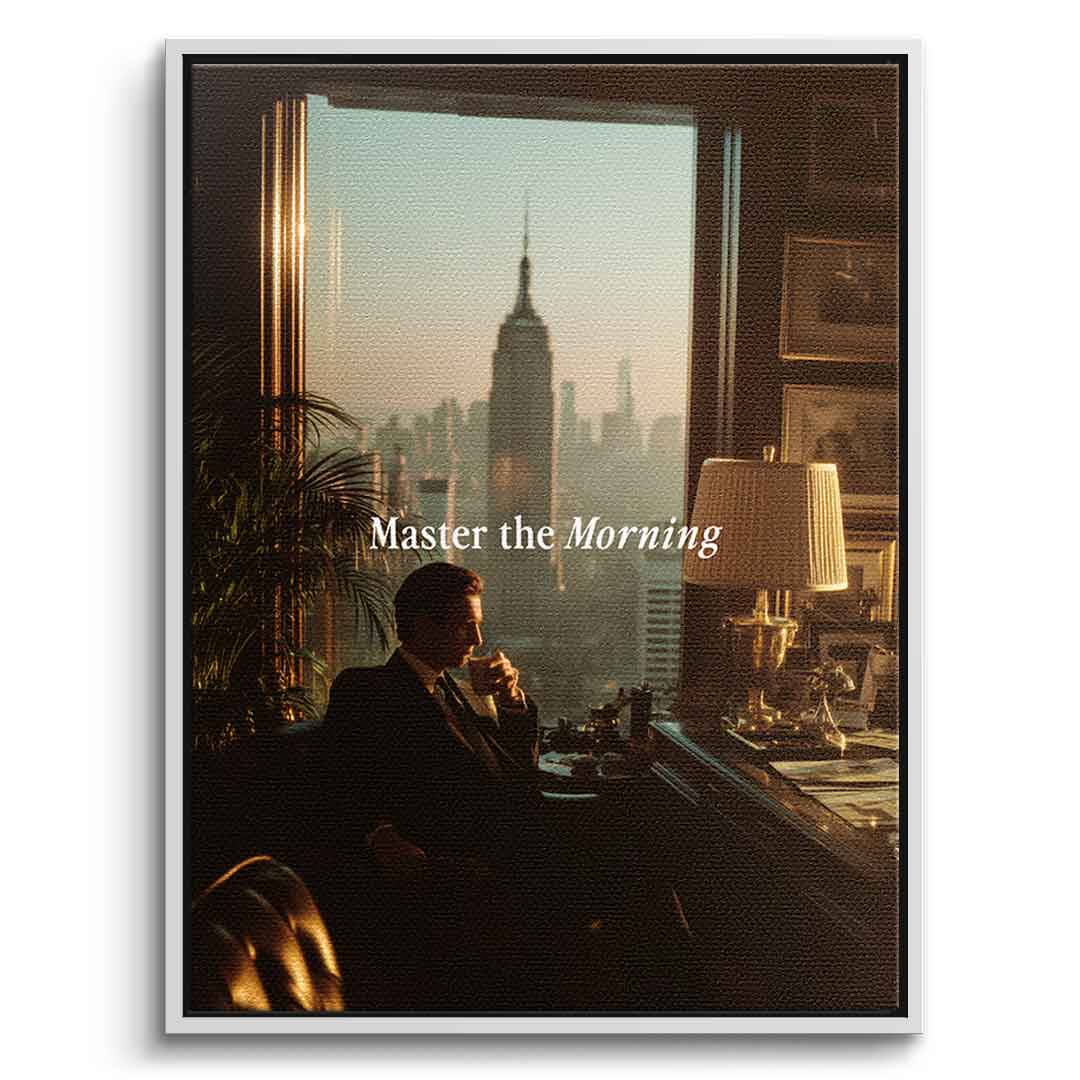 DOTCOMCANVAS Master the Morning Leinwandbild Weiß Rahmen Front