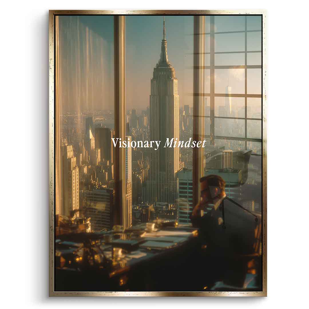 DOTCOMCANVAS® Visionary Mindset Acrylglas – Vorderansicht Goldener Rahmen