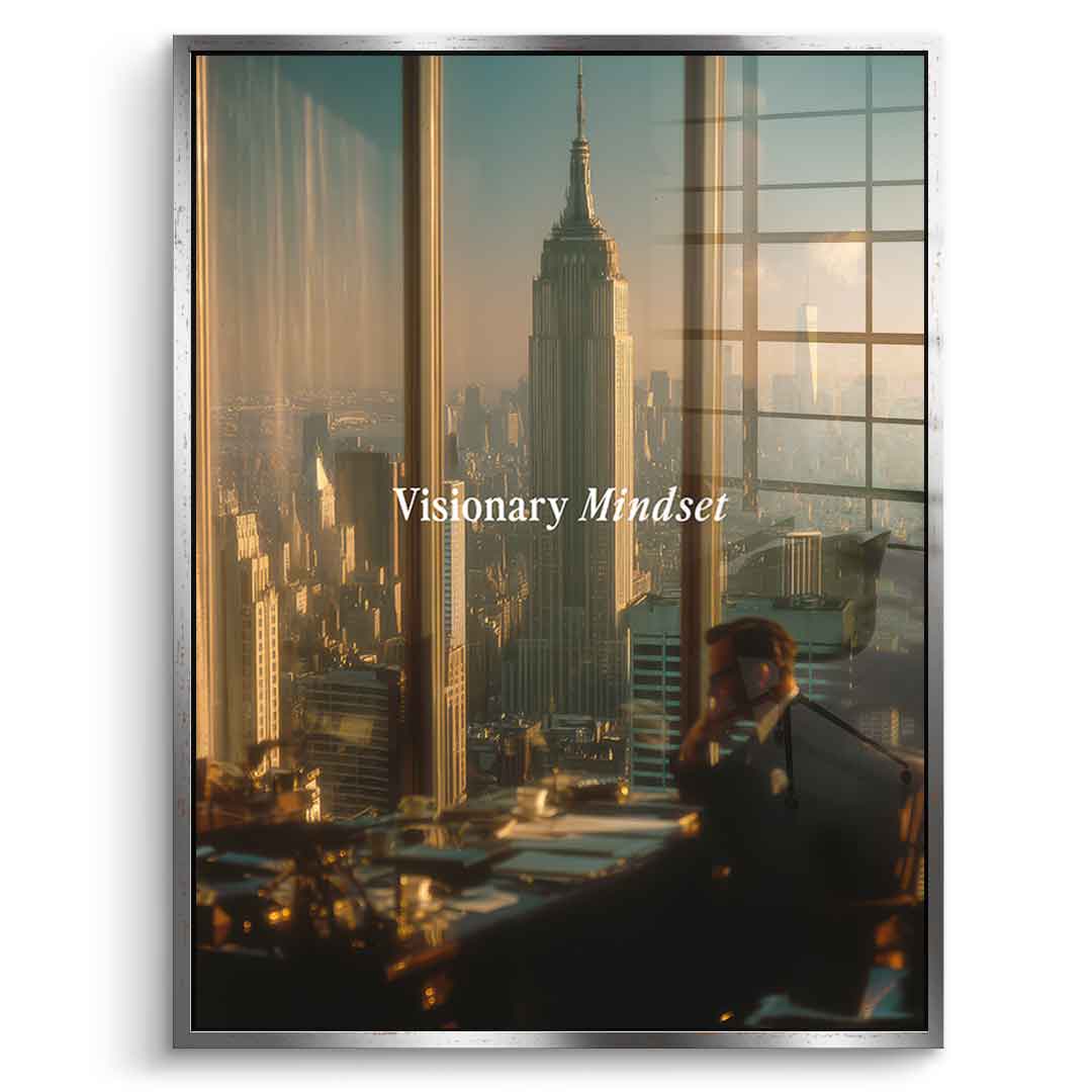 DOTCOMCANVAS® Visionary Mindset Acrylglas – Vorderansicht Silberner Rahmen