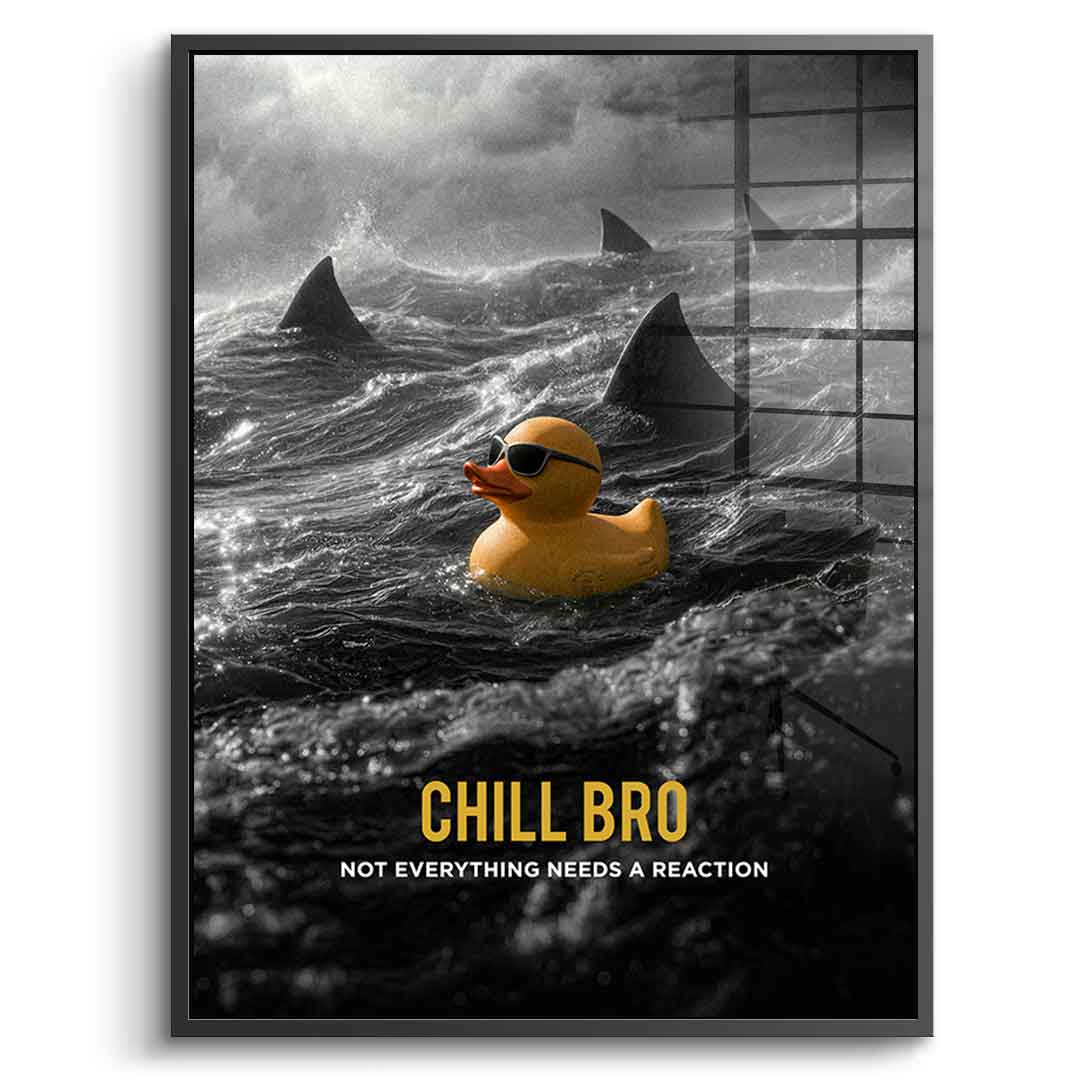 Acrylglasbild Chill Bro mit schwarzem Rahmen – Humor Surreal