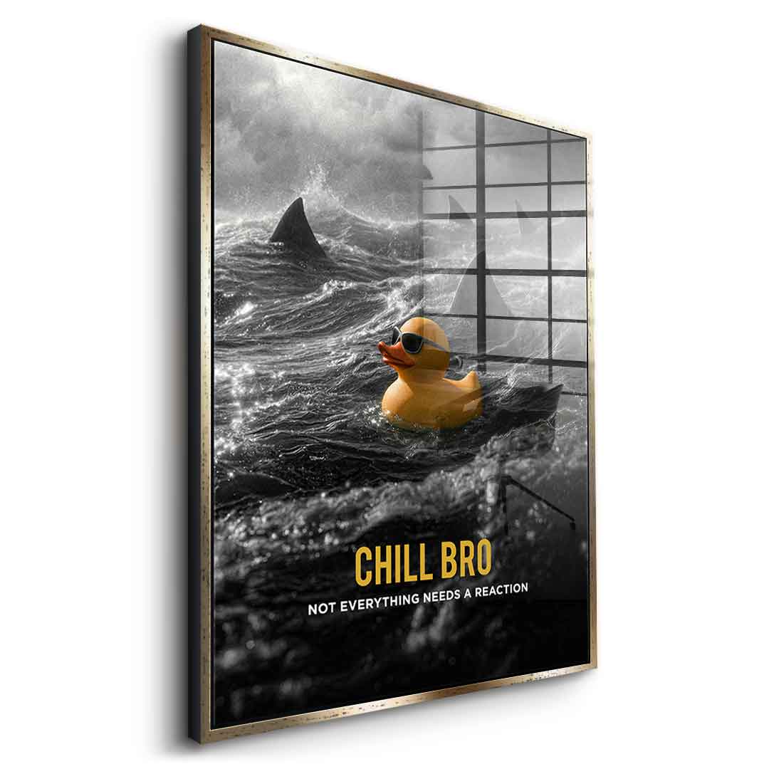 Seitenansicht Acrylglasbild Chill Bro mit silbernem Rahmen