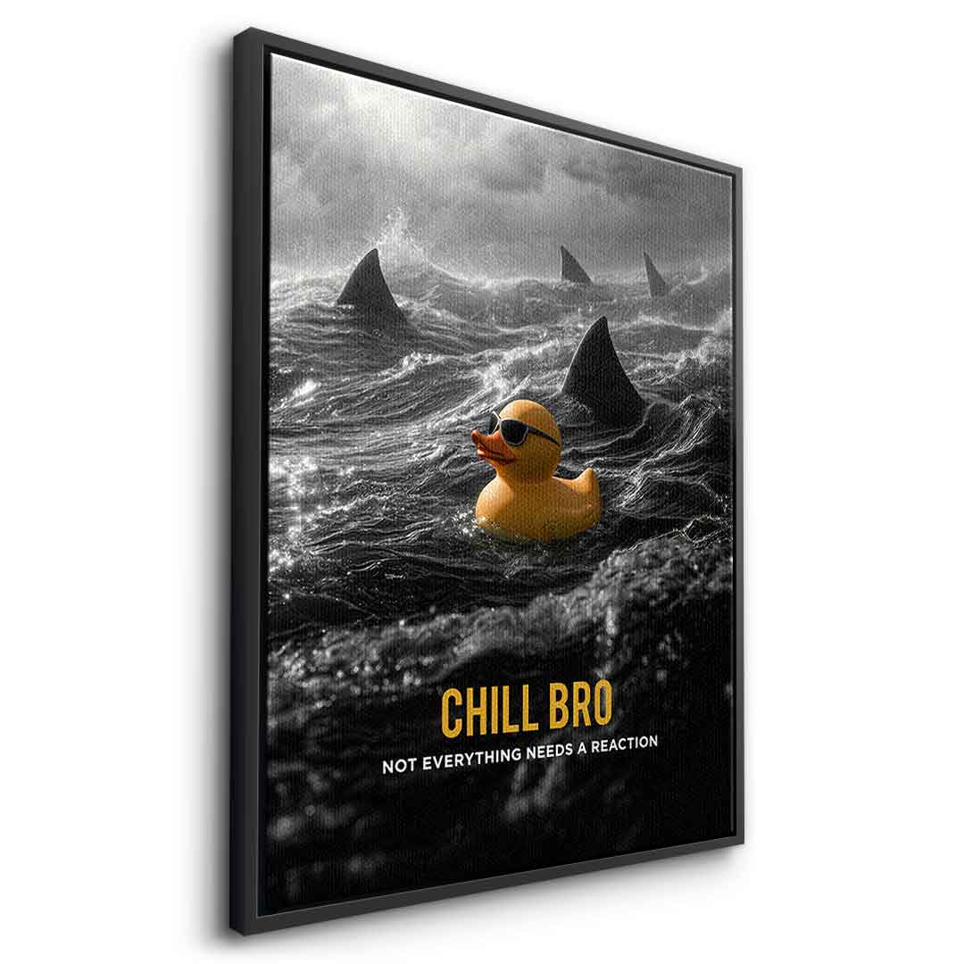 Seitenansicht Leinwandbild Chill Bro mit schwarzem Rahmen