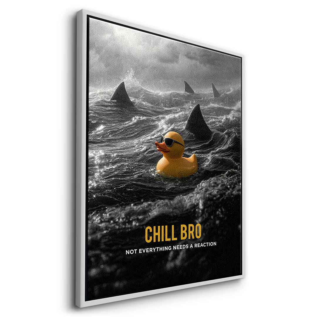 Seitenansicht Leinwandbild Chill Bro mit silbernem Rahmen