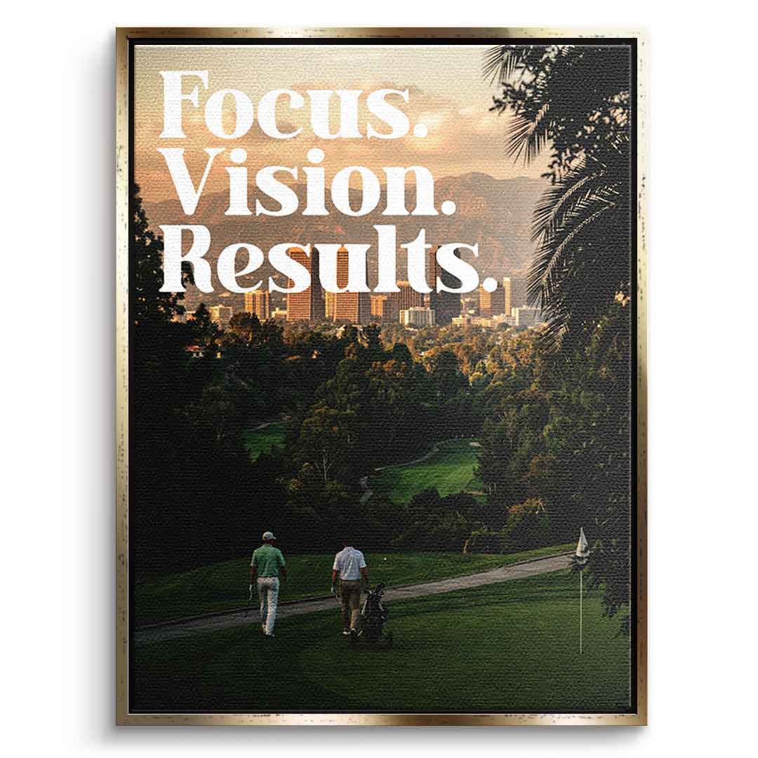 Focus. Vision. Results. Leinwandbild goldener Rahmen
