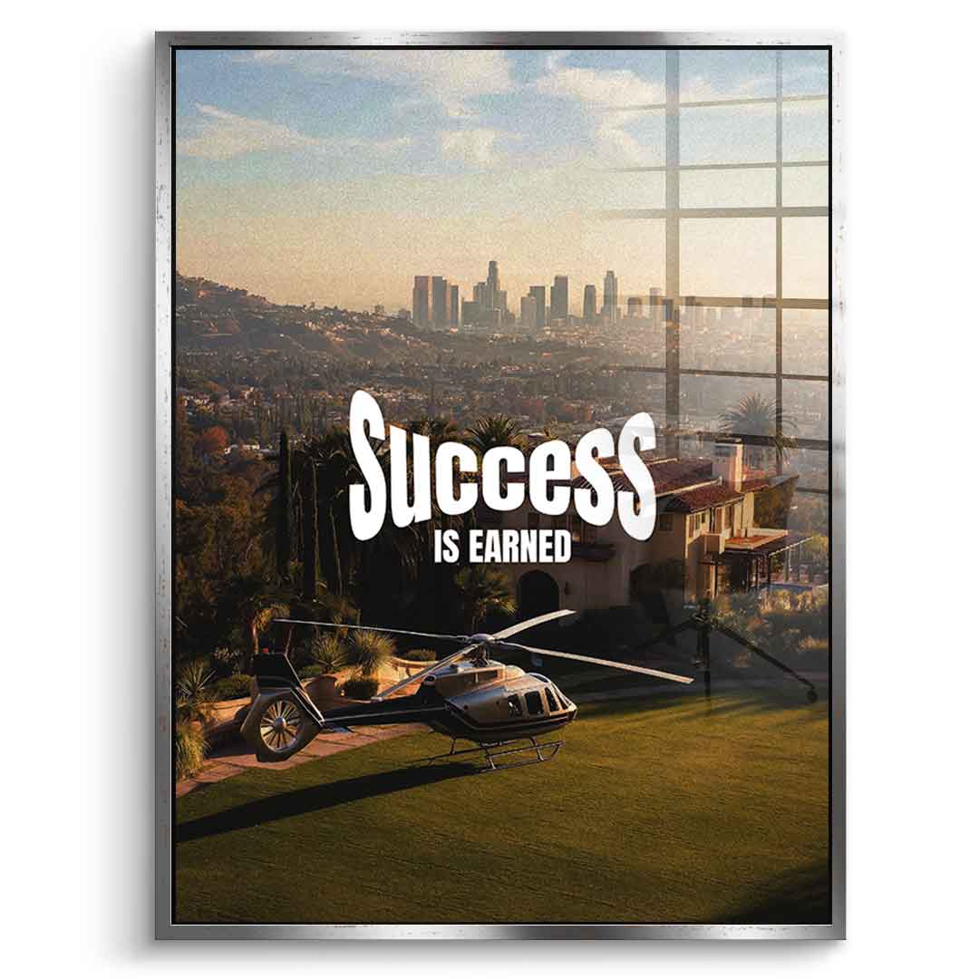 DOTCOMCANVAS Success is Earned Acrylglasbild im Schweberahmen Silber Hochformat
