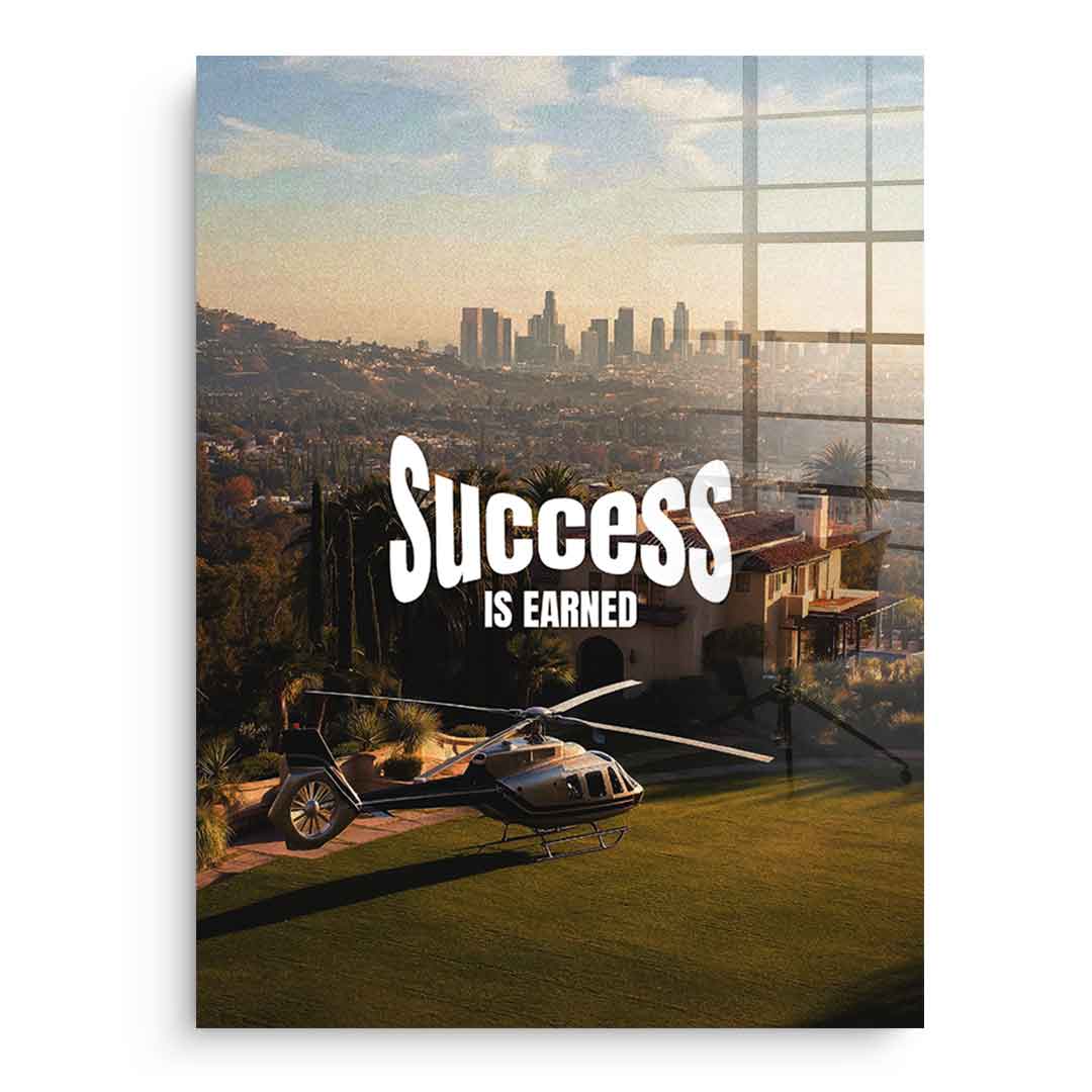 DOTCOMCANVAS Success is Earned Acrylglasbild Premium Galerie-Wandbild Hochglanz Motivation Typografie