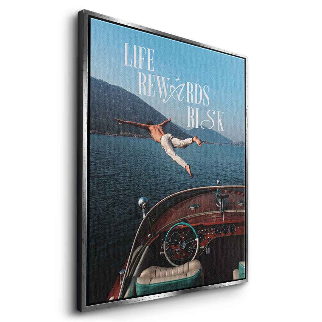 DOTCOMCANVAS Life Rewards Risk Leinwandbild Seitenansicht weißer Rahmen
