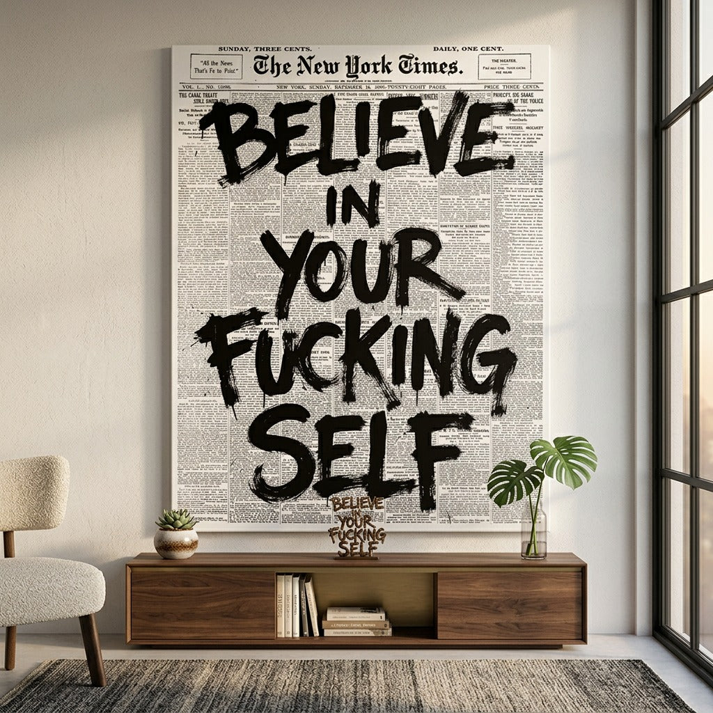 Believe in your f***ing self - Raum Mockup Leinwand
