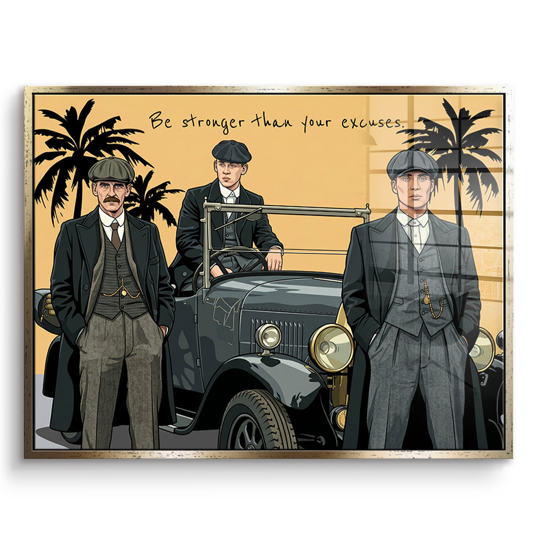DOTCOMCANVAS Be stronger than your excuses Acrylglasbild Vorderansicht goldener Rahmen