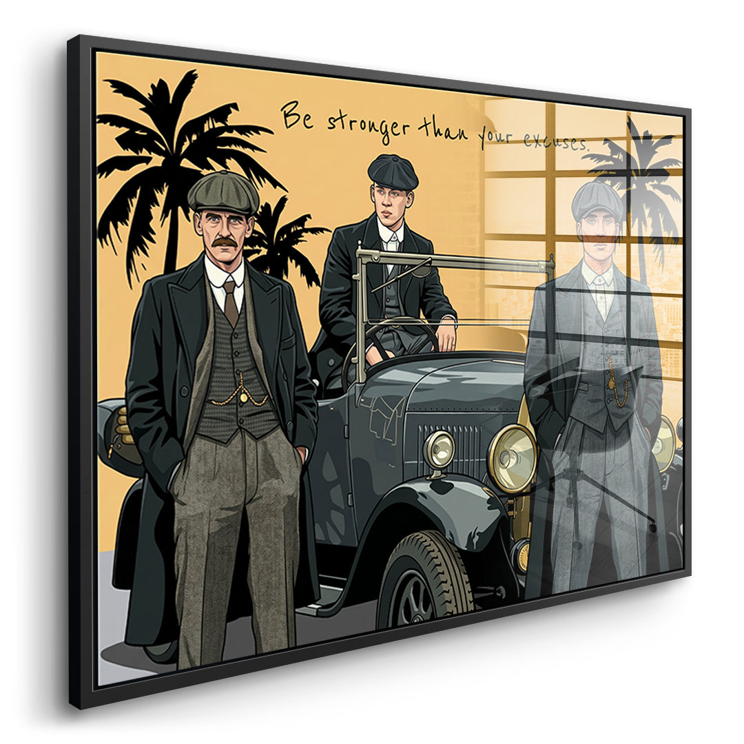 DOTCOMCANVAS Be stronger than your excuses Acrylglasbild Seitenansicht schwarzer Rahmen