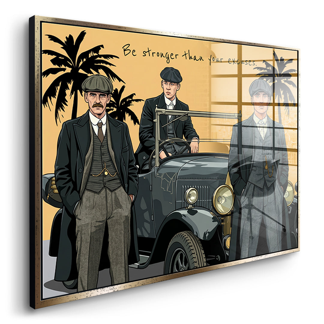 DOTCOMCANVAS Be stronger than your excuses Acrylglasbild Seitenansicht goldener Rahmen