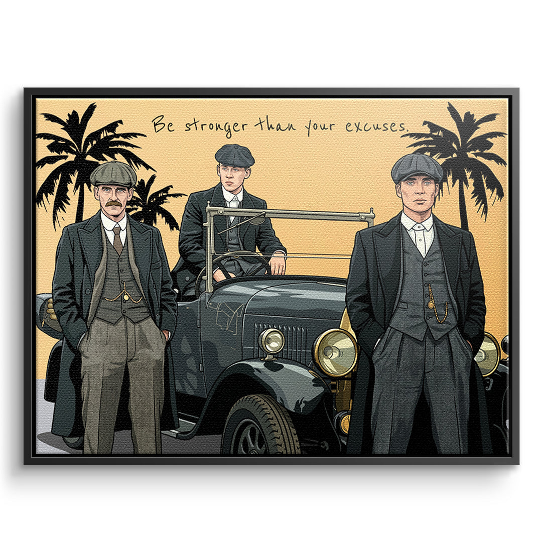 DOTCOMCANVAS Be stronger than your excuses Leinwandbild Vorderansicht schwarzer Rahmen
