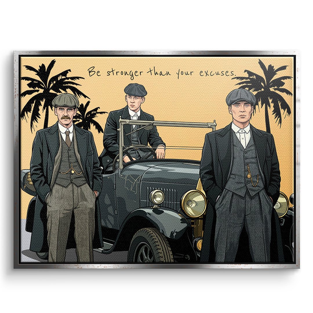 DOTCOMCANVAS Be stronger than your excuses Leinwandbild Vorderansicht silberner Rahmen