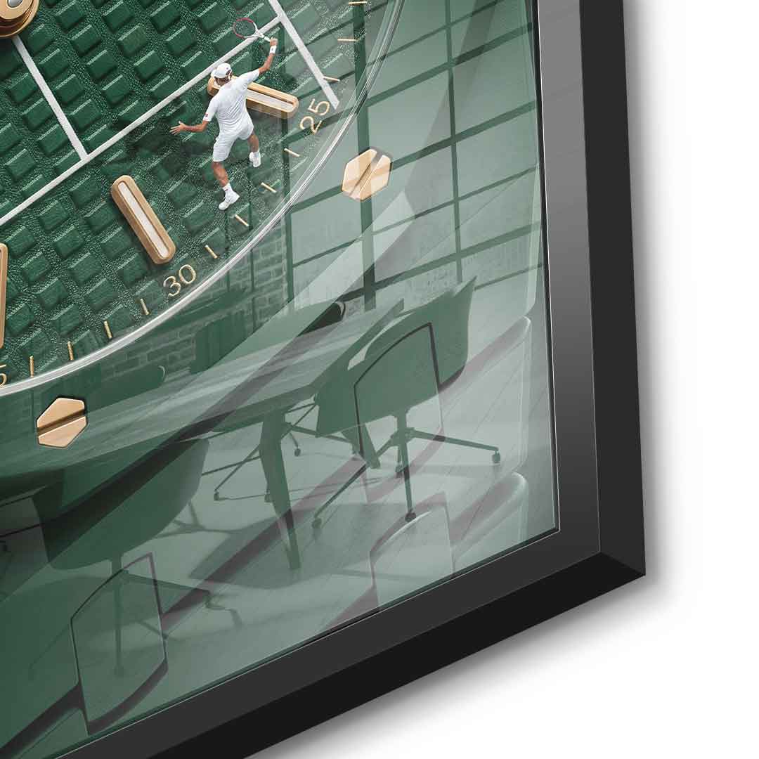 Luxury Timepiece – Tennis Acrylglasbild Detail Schwarzer Rahmen