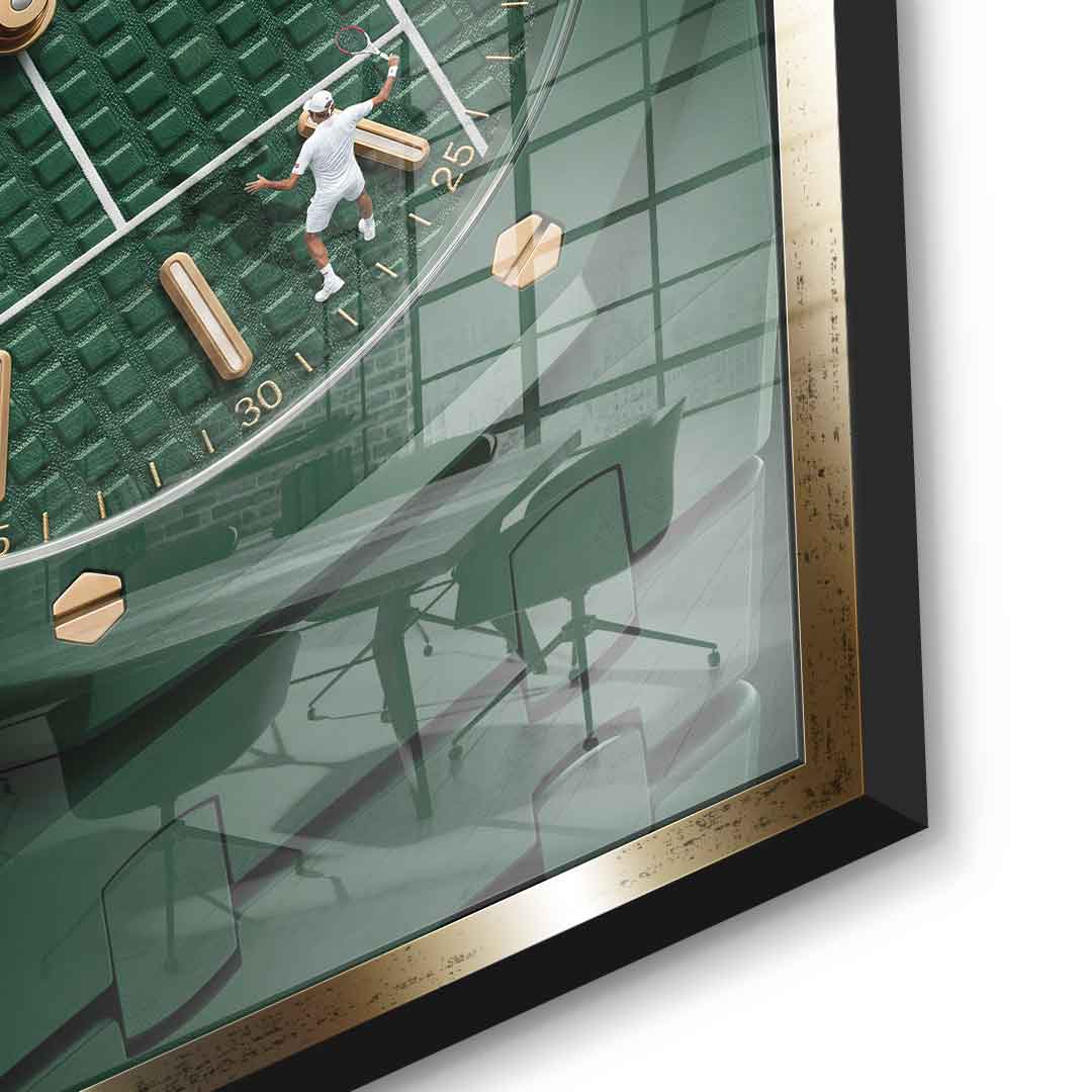 Luxury Timepiece – Tennis Acrylglasbild Detail Goldener Rahmen