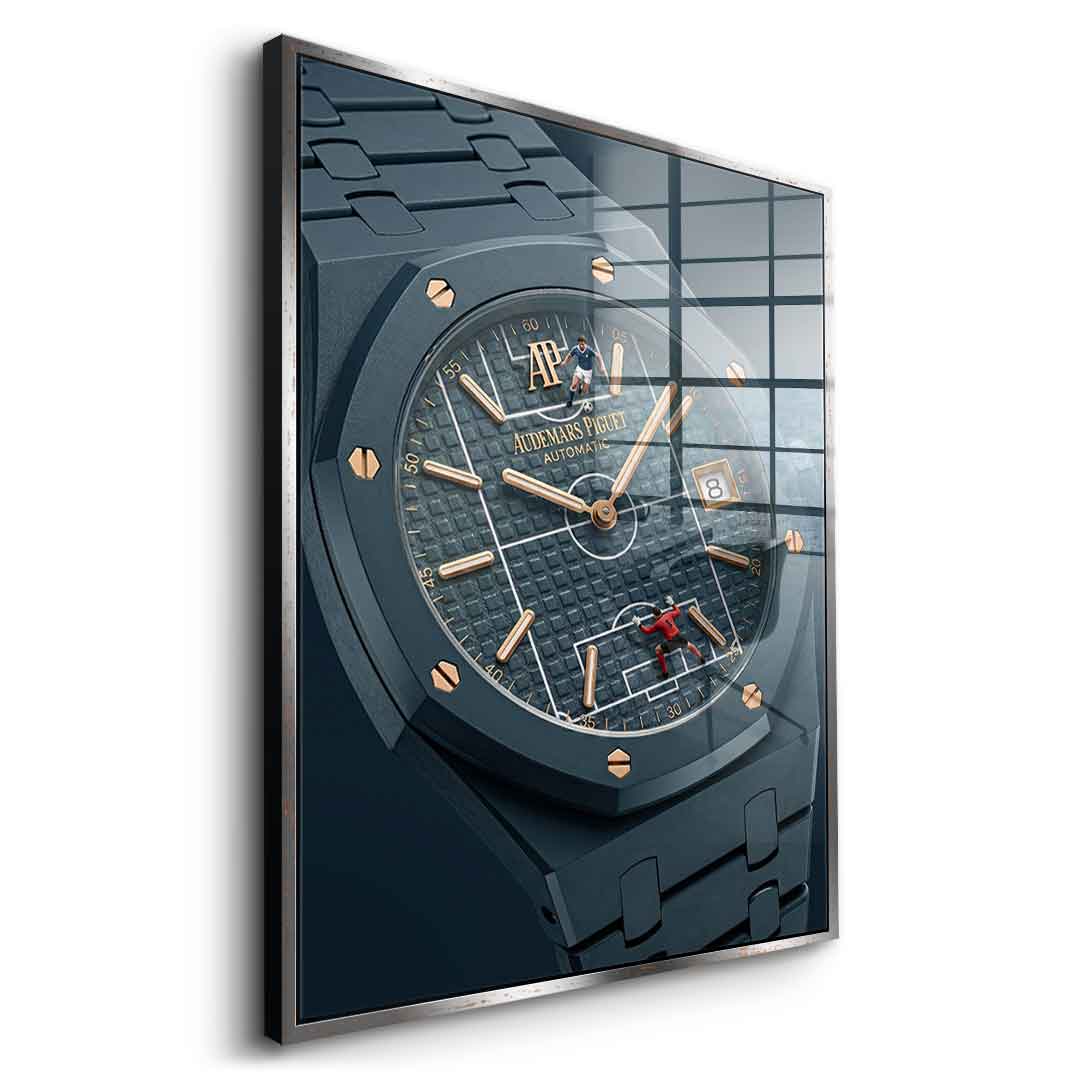 Luxury Timepiece – Football Acrylglasbild Seitenansicht Gold