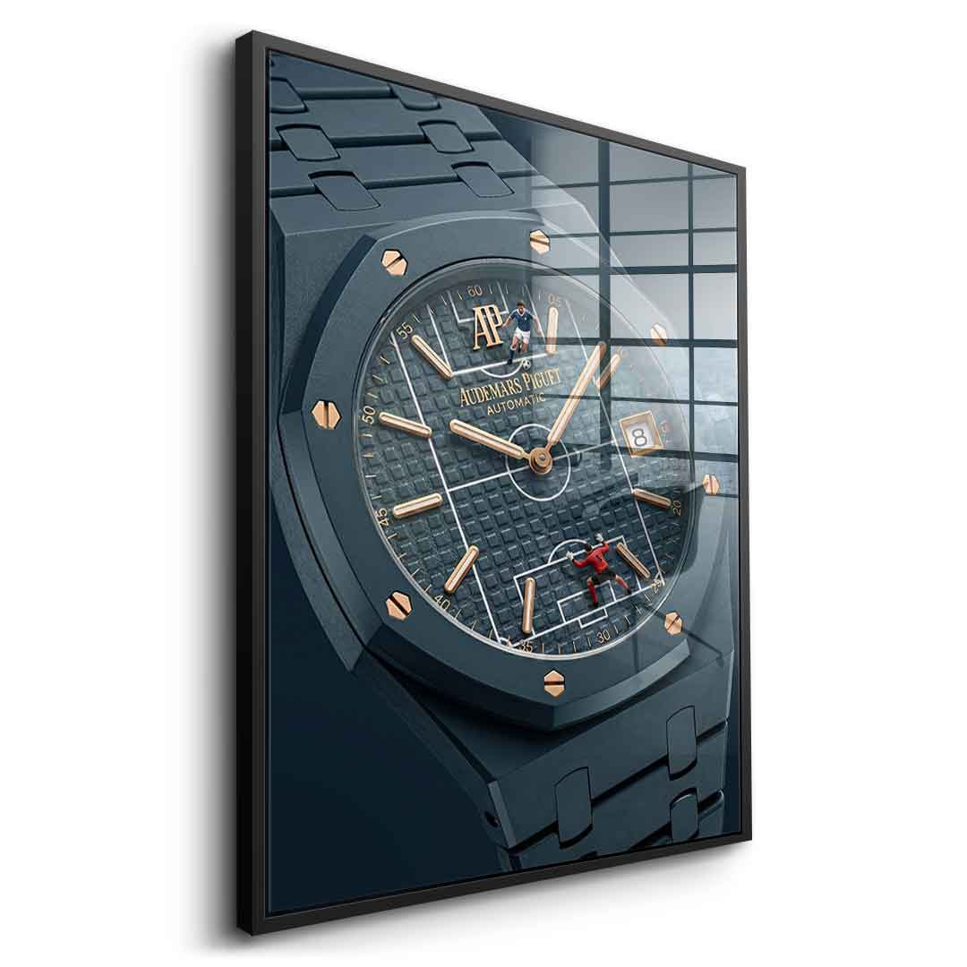 Luxury Timepiece – Football Acrylglasbild Seitenansicht Schwarz