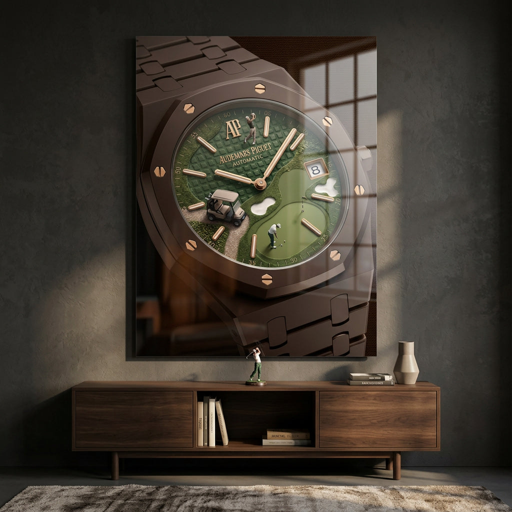 Luxury Timepiece – Golf Acrylglasbild Raumansicht