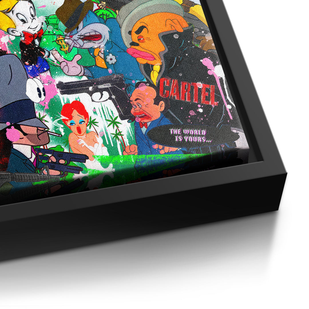 DOTCOMCANVAS Cartoon Cartel Leinwandbild Detailansicht mit schwarzem Rahmen