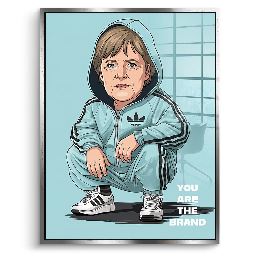 DOTCOMCANVAS Angela Merkel Swag Acrylglasbild Vorderansicht silberner Rahmen
