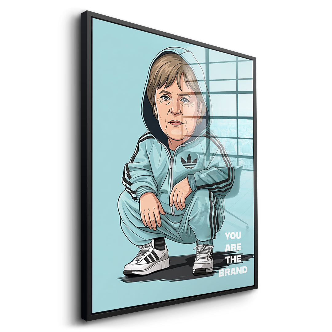 DOTCOMCANVAS Angela Merkel Swag Acrylglasbild Seitenansicht schwarzer Rahmen