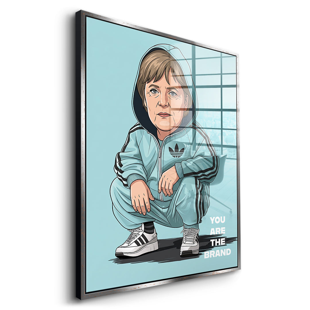 DOTCOMCANVAS Angela Merkel Swag Acrylglasbild Seitenansicht silberner Rahmen