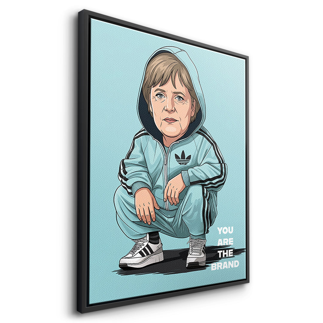 DOTCOMCANVAS Angela Merkel Swag Leinwandbild Seitenansicht schwarzer Rahmen