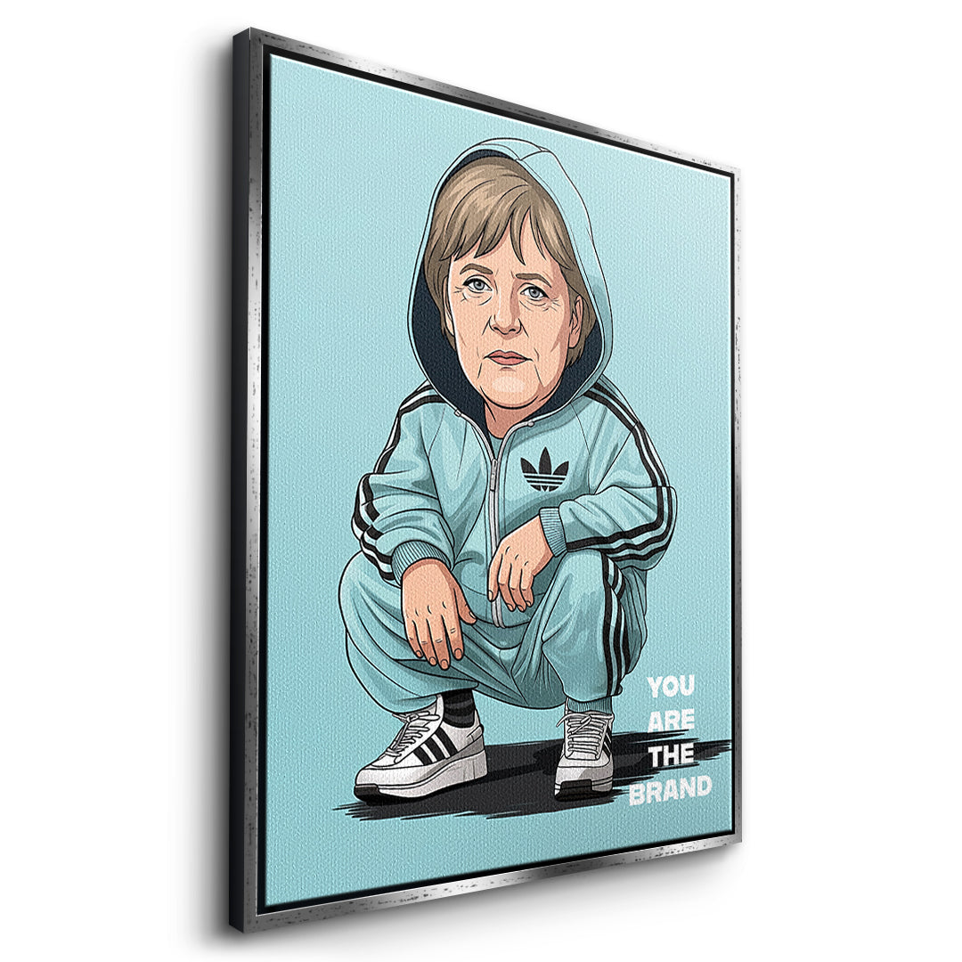 DOTCOMCANVAS Angela Merkel Swag Leinwandbild Seitenansicht silberner Rahmen